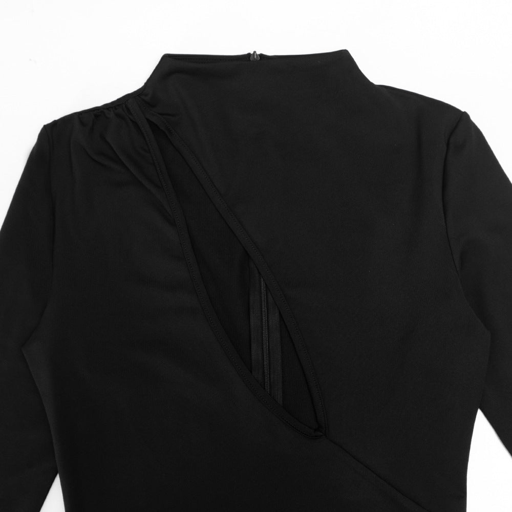 Long sleeve hollow out ruched zip-up cut out maxi dress  | Festival Outfits Women