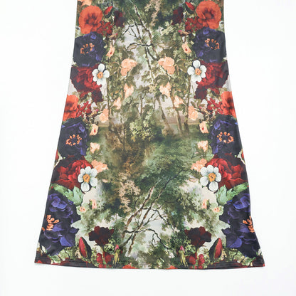 Flower print long sleeve crewneck maxi dress  | Festival Outfits Women