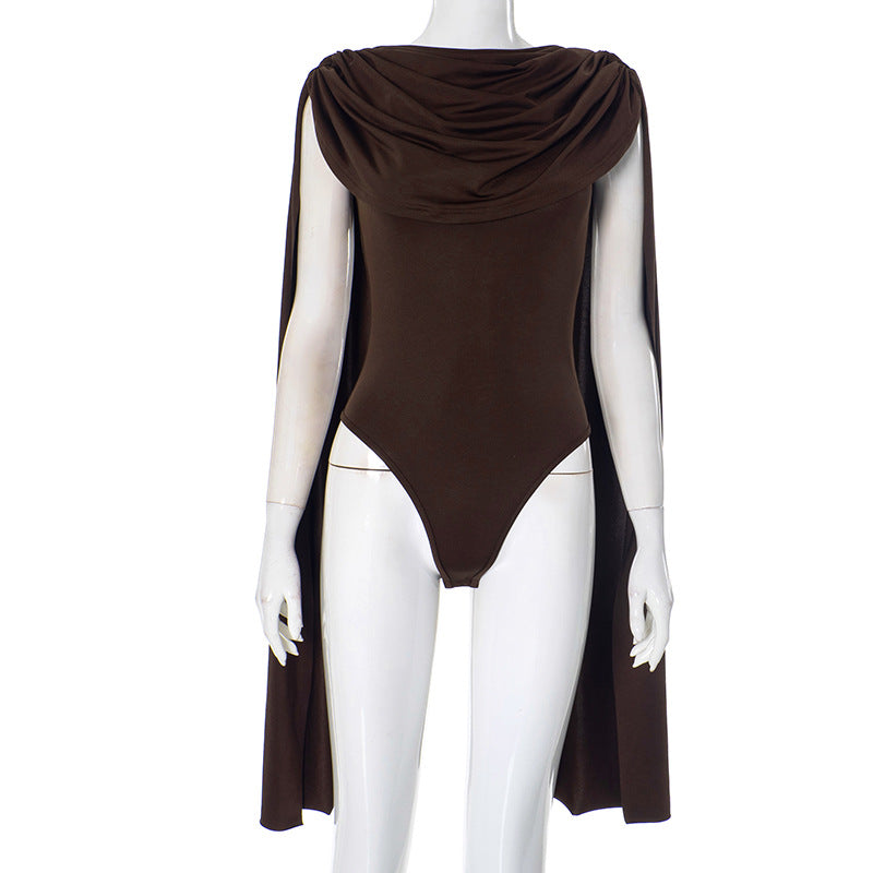 Cowl neck ruched solid bodysuit  | Festival Outfits Women
