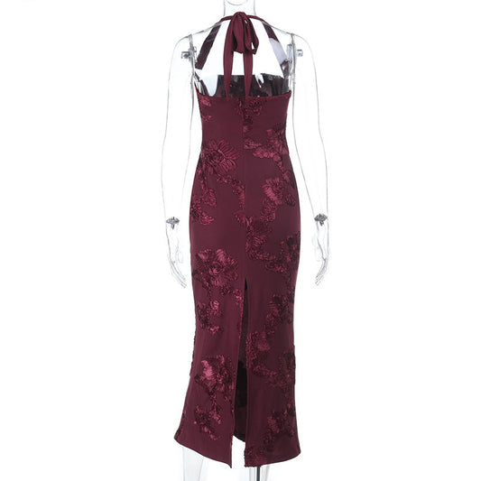 Halter flower pattern slit maxi dress  | Festival Outfits Women