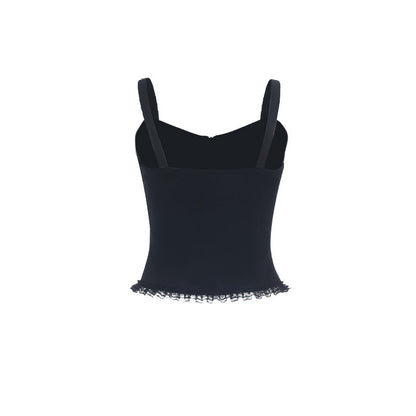 V neck zip-up buckle lace hem cami top  | Festival Outfits Women