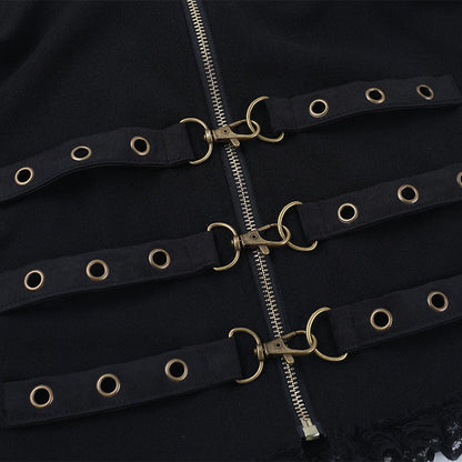 V neck zip-up buckle lace hem cami top  | Festival Outfits Women