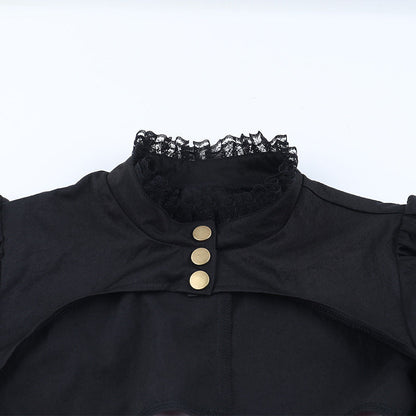 Long puff sleeve button buckle lace hem shrug top  | Festival Outfits Women