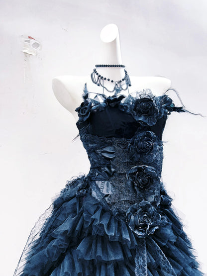 Flower applique ruffle feather tube maxi dress  | Festival Outfits Women