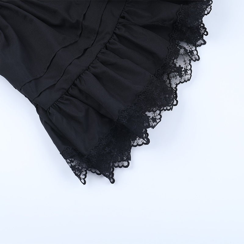 Puff sleeve high neck lace hem mini dress  | Festival Outfits Women