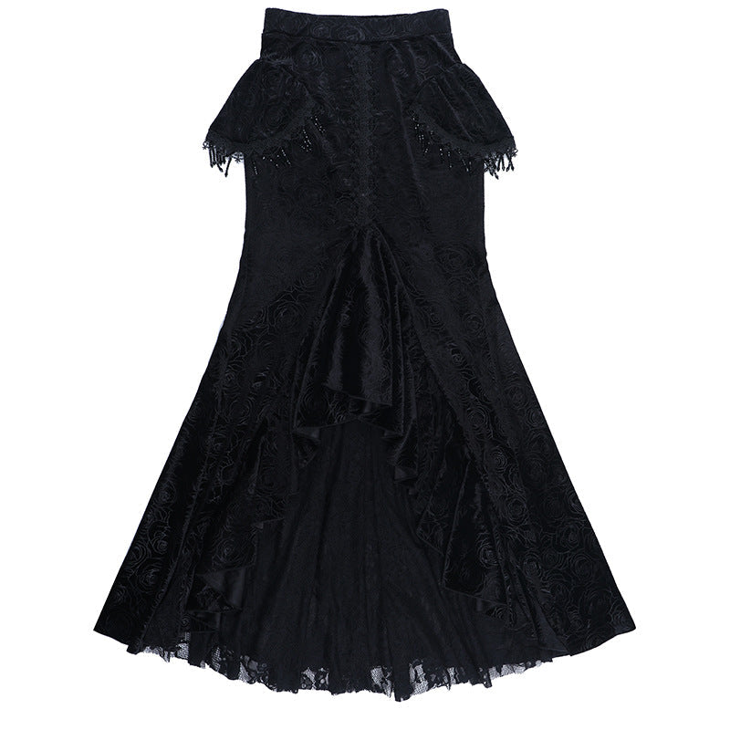 Velvet lace hem tassels maxi skirt  | Festival Outfits Women