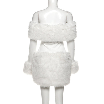 Off shoulder long sleeve fluffy mini dress  | Festival Outfits Women