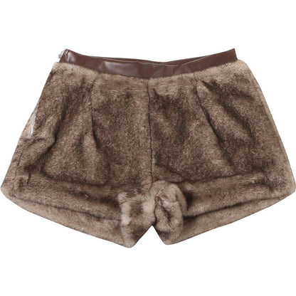 Fluffy PU leather patchwork zip-up short pant  | Festival Outfits Women