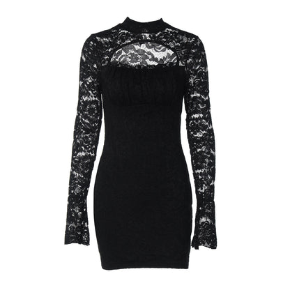 Long sleeve lace hollow out button cut out mini dress  | Festival Outfits Women