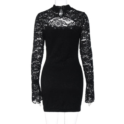 Long sleeve lace hollow out button cut out mini dress  | Festival Outfits Women