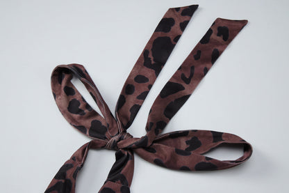 Halter self tie leopard print ruched backless maxi dress  | Festival Outfits Women