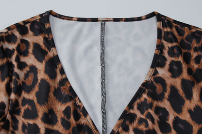 Leopard print v neck long sleeve romper  | Festival Outfits Women