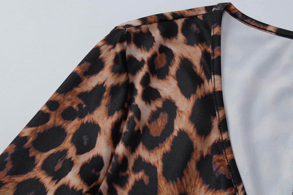 Leopard print v neck long sleeve romper  | Festival Outfits Women