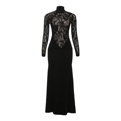 High neck long sleeve zip-up ruched maxi dress  | Festival Outfits Women