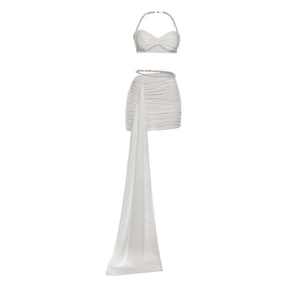 Halter beaded ruched mesh mini dress  | Festival Outfits Women