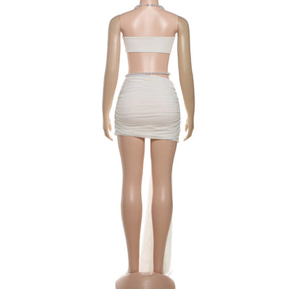 Halter beaded ruched mesh mini dress  | Festival Outfits Women