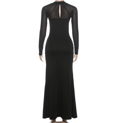 Long sleeve hollow out mesh high slit cut out maxi dress  | Festival Outfits Women