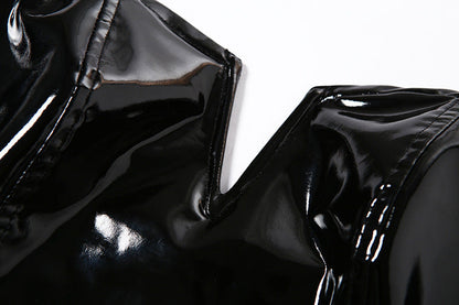 PU leather zip-up backless bodysuit  | Festival Outfits Women
