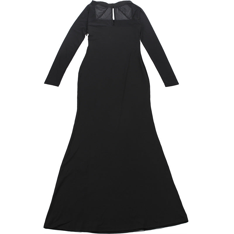 Long sleeve hollow out mesh high slit cut out maxi dress  | Festival Outfits Women