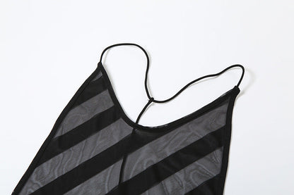 V neck mesh high slit see through backless maxi dress  | Festival Outfits Women