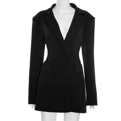 Long sleeve turnover collar solid mini dress  | Festival Outfits Women