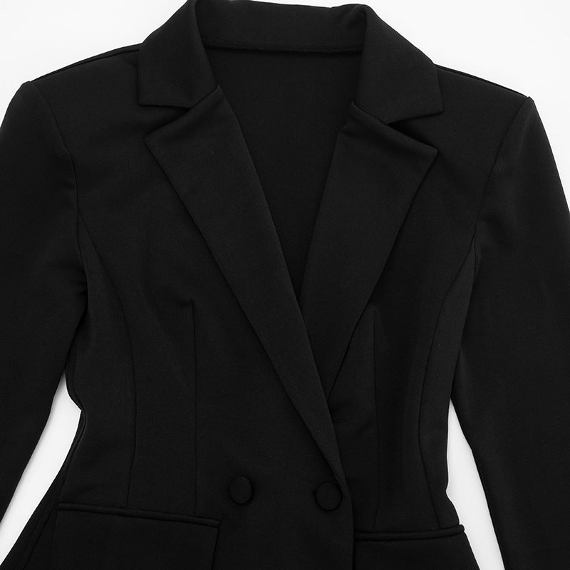 Long sleeve turnover collar solid mini dress  | Festival Outfits Women
