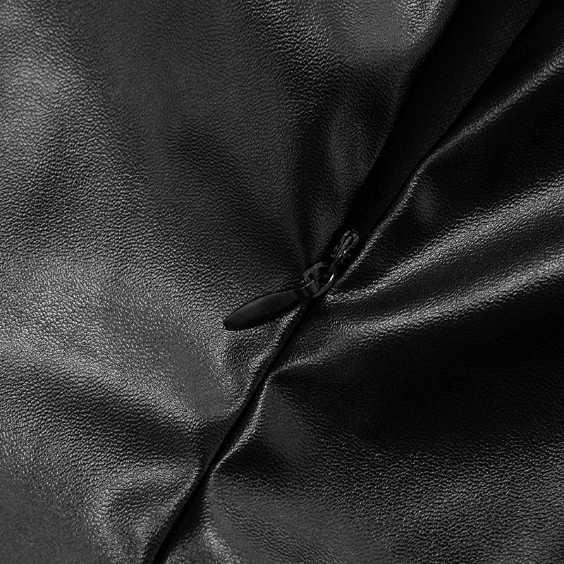 Pleated PU leather zip-up cami mini dress  | Festival Outfits Women