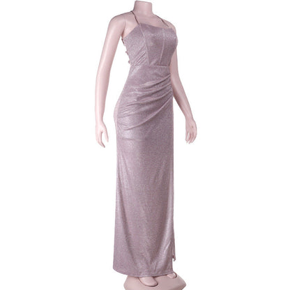 Cross back self tie ruched zip-up slit cami maxi dress  | Festival Outfits Women