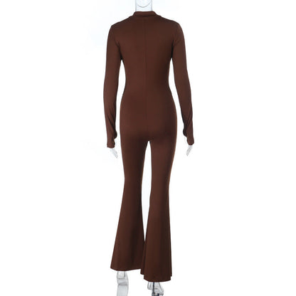 Gloves long sleeve crewneck zip-up solid jumpsuit  | Festival Outfits Women