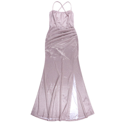 Cross back self tie ruched zip-up slit cami maxi dress  | Festival Outfits Women