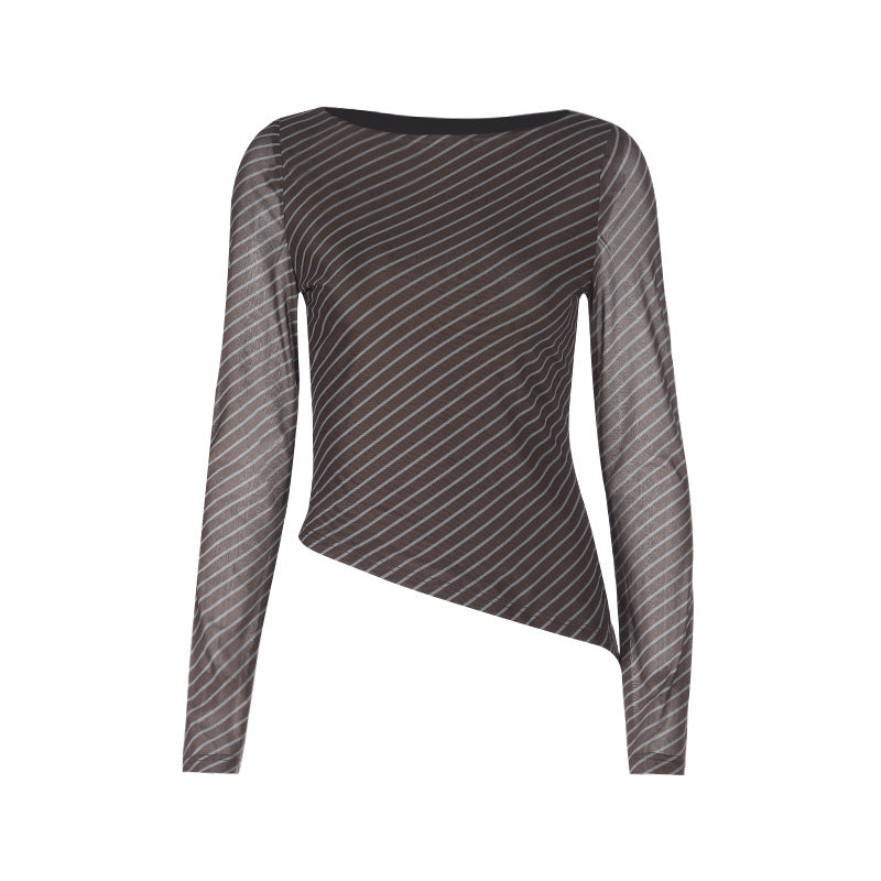 Striped long sleeve crewneck irregular top  | Festival Outfits Women