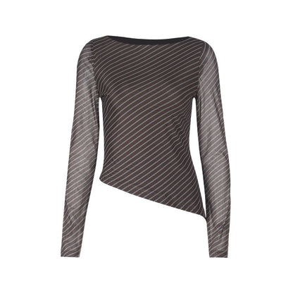 Striped long sleeve crewneck irregular top  | Festival Outfits Women
