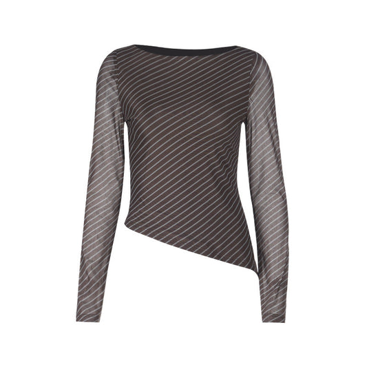 Striped long sleeve crewneck irregular top  | Festival Outfits Women