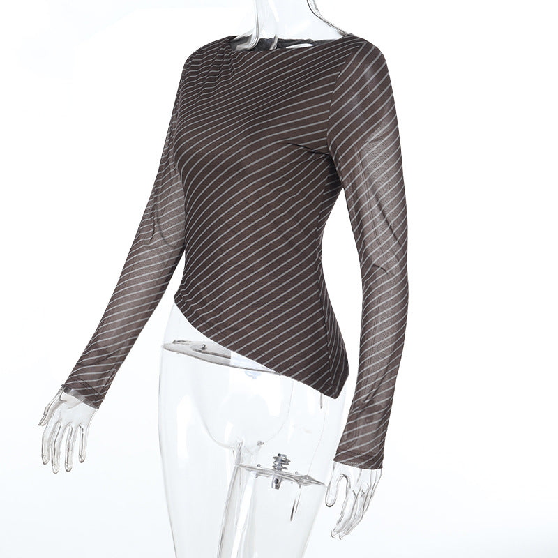 Striped long sleeve crewneck irregular top  | Festival Outfits Women