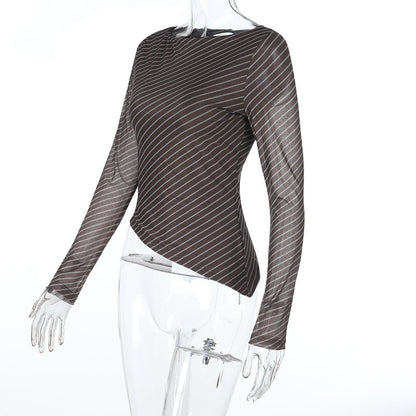 Striped long sleeve crewneck irregular top  | Festival Outfits Women