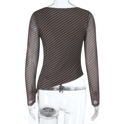 Striped long sleeve crewneck irregular top  | Festival Outfits Women