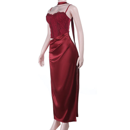 Hollow out ruched satin slit cami cut out maxi dress  | Festival Outfits Women