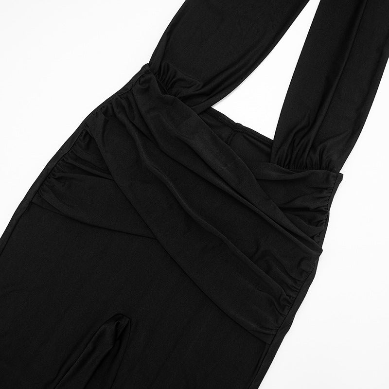 Halter hollow out ruched backless jumpsuit  | Festival Outfits Women