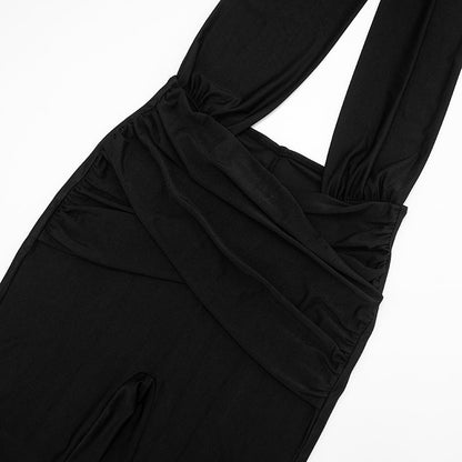 Halter hollow out ruched backless jumpsuit  | Festival Outfits Women