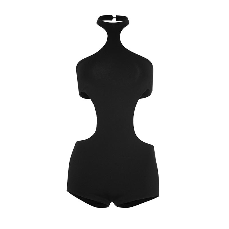 Halter button hollow out backless romper  | Festival Outfits Women