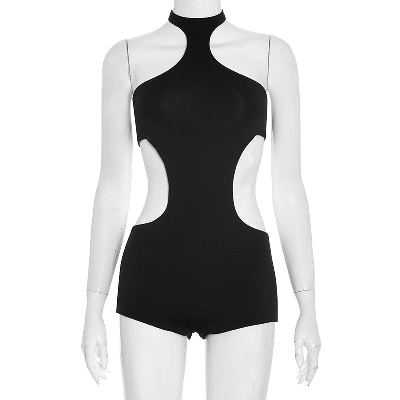 Halter button hollow out backless romper  | Festival Outfits Women