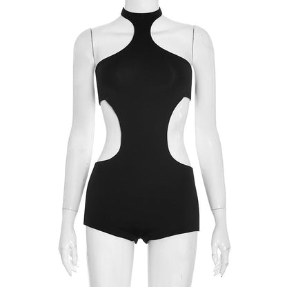 Halter button hollow out backless romper  | Festival Outfits Women