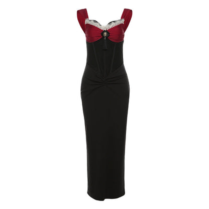V neck lace hem corset ruched maxi dress  | Festival Outfits Women