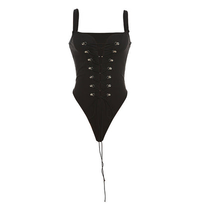V neck lace up cami bodysuit  | Festival Outfits Women