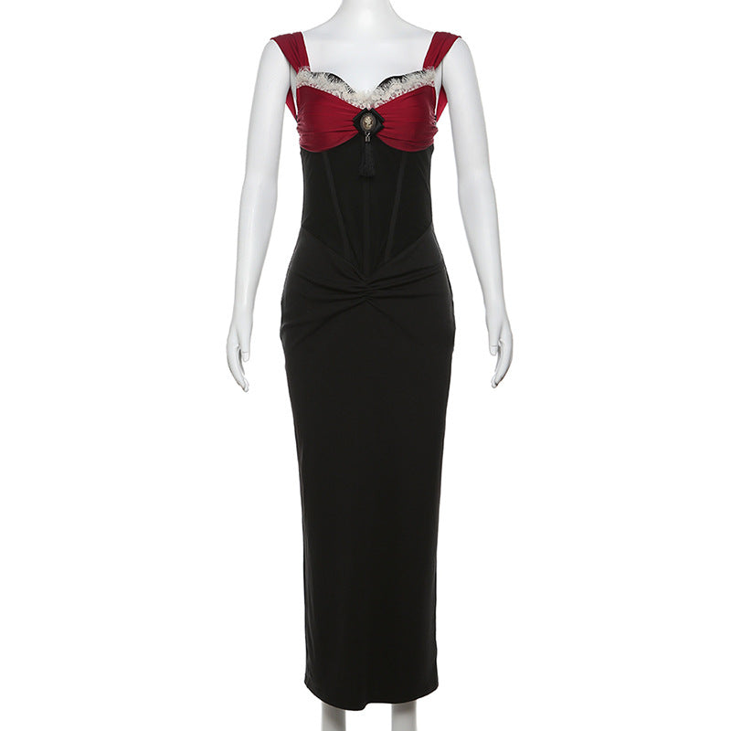 V neck lace hem corset ruched maxi dress  | Festival Outfits Women