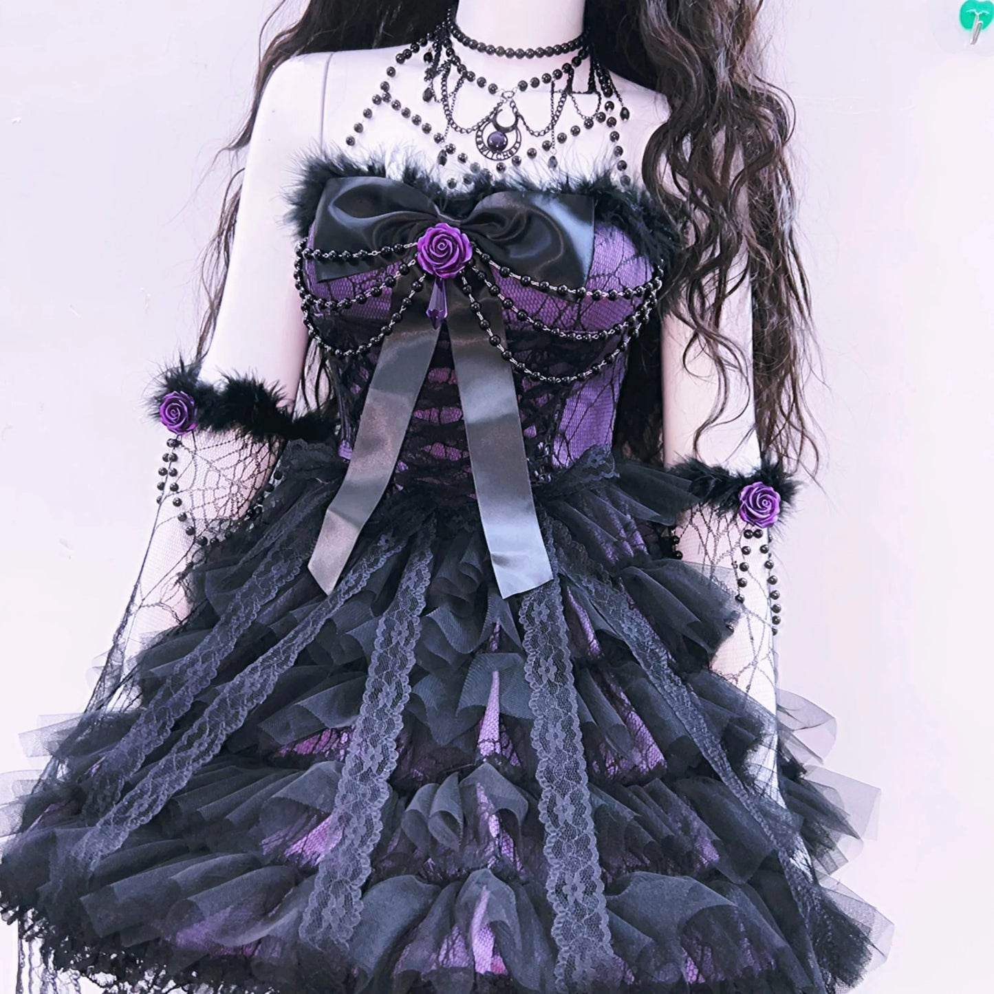 Bowknot mesh ruffle fluffy gloves mini dress  | Festival Outfits Women