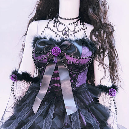 Bowknot mesh ruffle fluffy gloves mini dress  | Festival Outfits Women