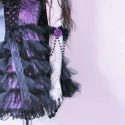 Bowknot mesh ruffle fluffy gloves mini dress  | Festival Outfits Women