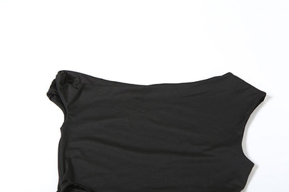 One shoulder hollow out knotted solid cut out mini dress  | Festival Outfits Women
