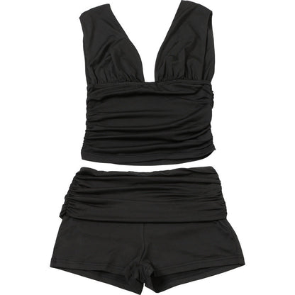 V neck ruched solid short pant set  | Festival Outfits Women